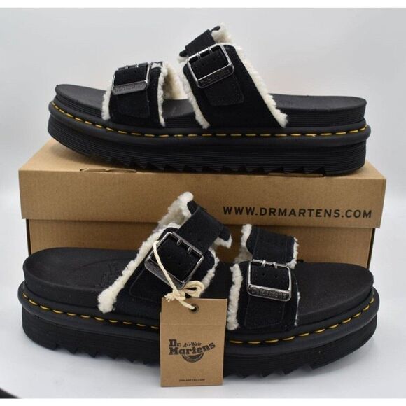 Dr Martens Mens Size 14 Myles Black Suede Buckle Slide Sandals Shoes